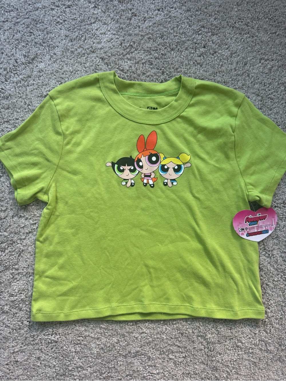 Powerpuff Girls Cartoon Network Lime Green Baby Tee NWT Y2K